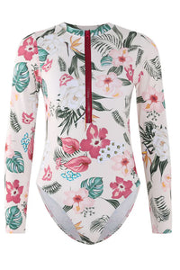 Thumbnail for Sweety Pink Floral Zip Long Sleeve UPF50+ Rash Guard