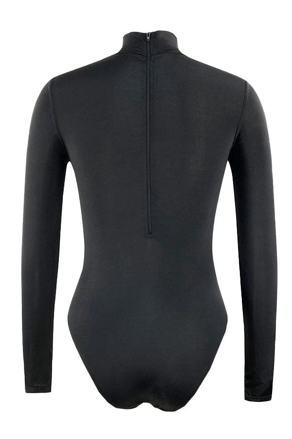 Black Mock Collar Back Zip Long Sleeve UPF50+ Rash Guard