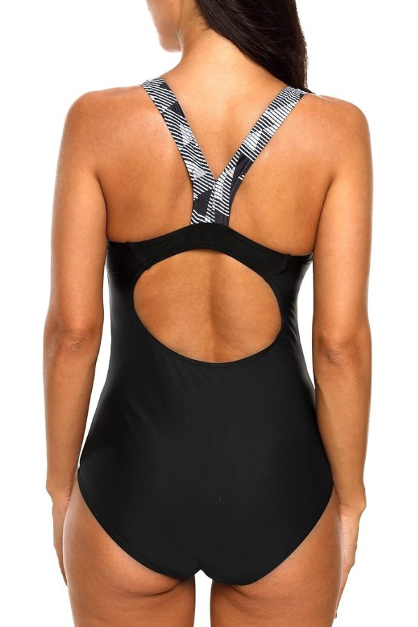 Women's Slimming One-Piece Racerback Swimsuit – Colorblock Athletic Design