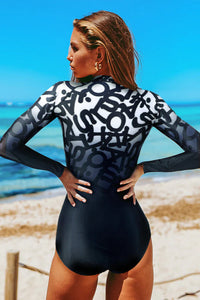 Thumbnail for Letter Printed Ombre Long Sleeve Zip UPF50+ Rash Guard