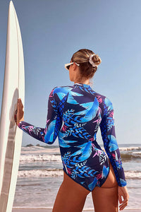 Thumbnail for Leaf Printed Long Sleeve Half Zip UPF50+ Rash Guard