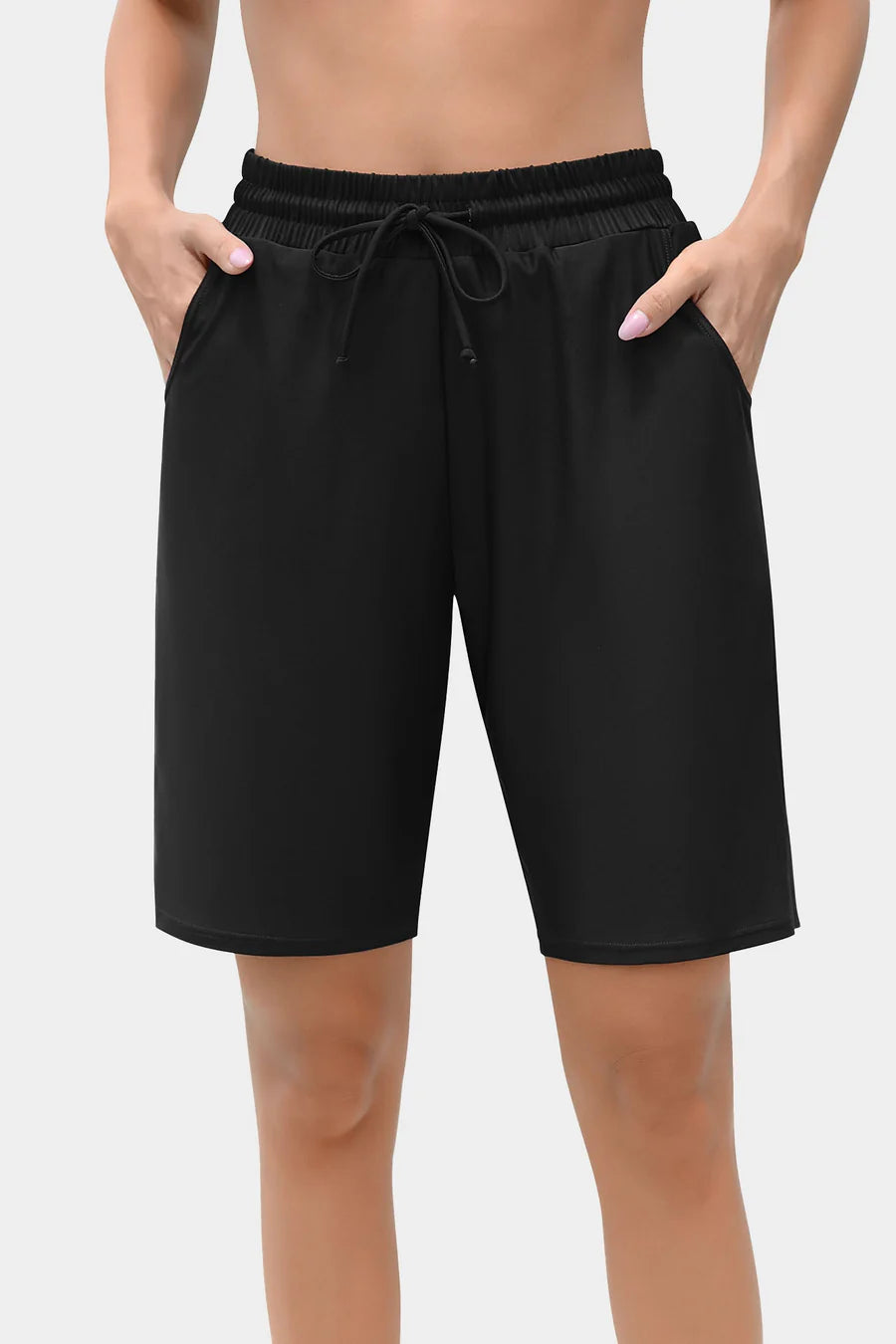 Women's Solid High Waist Quick Dry Long Board Shorts
