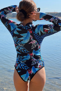 Thumbnail for Leaf Printed Long Sleeve Half Zip UPF50+ Rash Guard