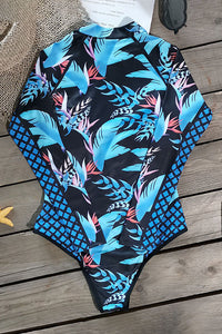 Thumbnail for Leaf Printed Long Sleeve Half Zip UPF50+ Rash Guard
