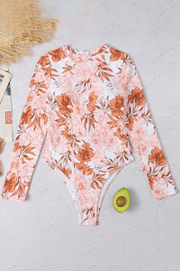 Thumbnail for Clearance  Love-filled Floral Print Zip Long Sleeve UPF50+ Rash Guard