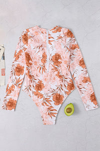 Thumbnail for Clearance  Love-filled Floral Print Zip Long Sleeve UPF50+ Rash Guard