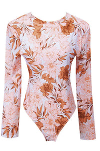 Thumbnail for Clearance  Love-filled Floral Print Zip Long Sleeve UPF50+ Rash Guard