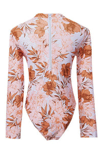 Thumbnail for Clearance  Love-filled Floral Print Zip Long Sleeve UPF50+ Rash Guard
