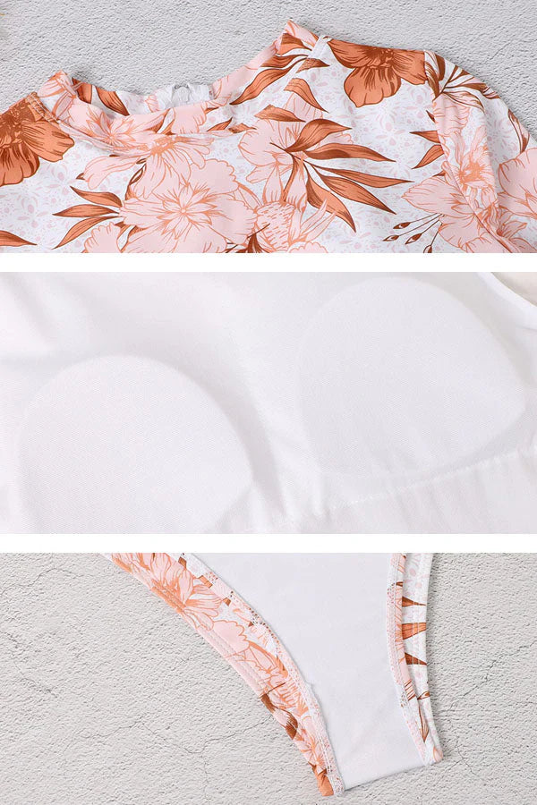 Clearance  Love-filled Floral Print Zip Long Sleeve UPF50+ Rash Guard