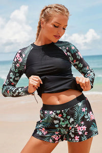 Thumbnail for Floral Print Long Sleeve Split Two-Piece UPF50+ Rash Guard