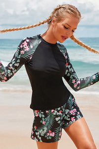 Thumbnail for Floral Print Long Sleeve Split Two-Piece UPF50+ Rash Guard