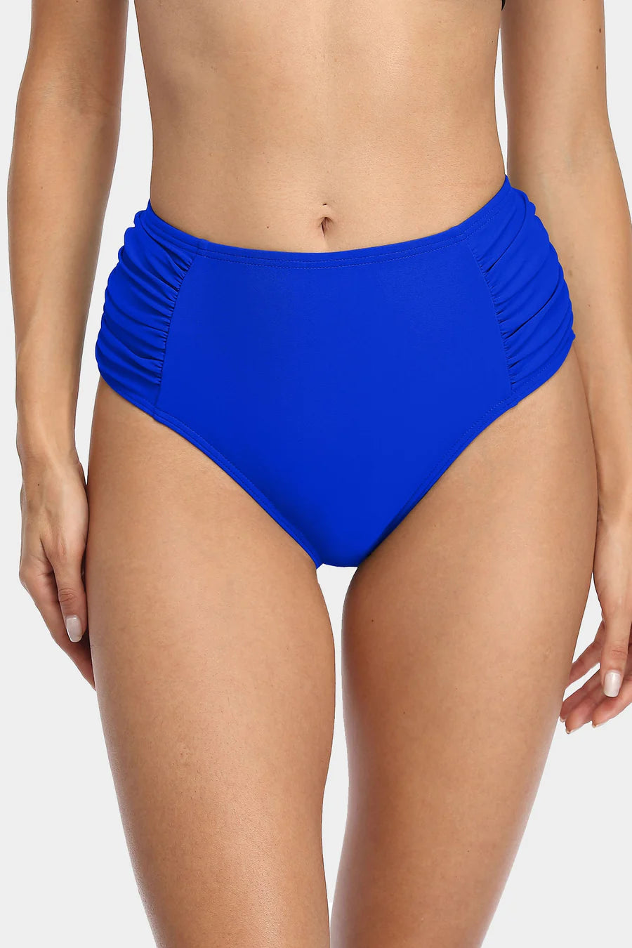 Women's Solid High Waisted Pleated Bikini Swim Bottom
