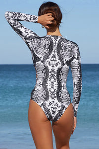 Thumbnail for Animal Print Front Half Zip Long Sleeve UPF50+ Rash Guard