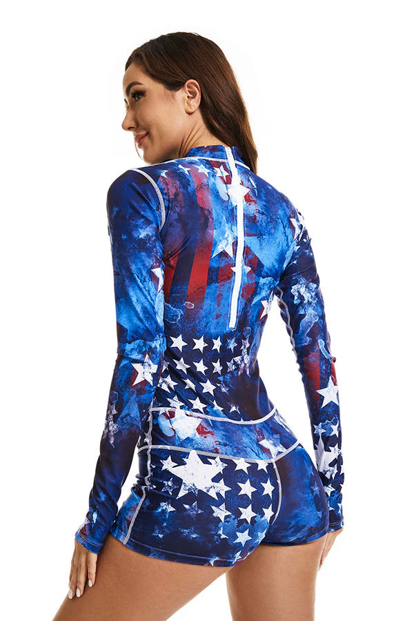 American Flag Long Sleeve Boyleg UPF50+ Rash Guard