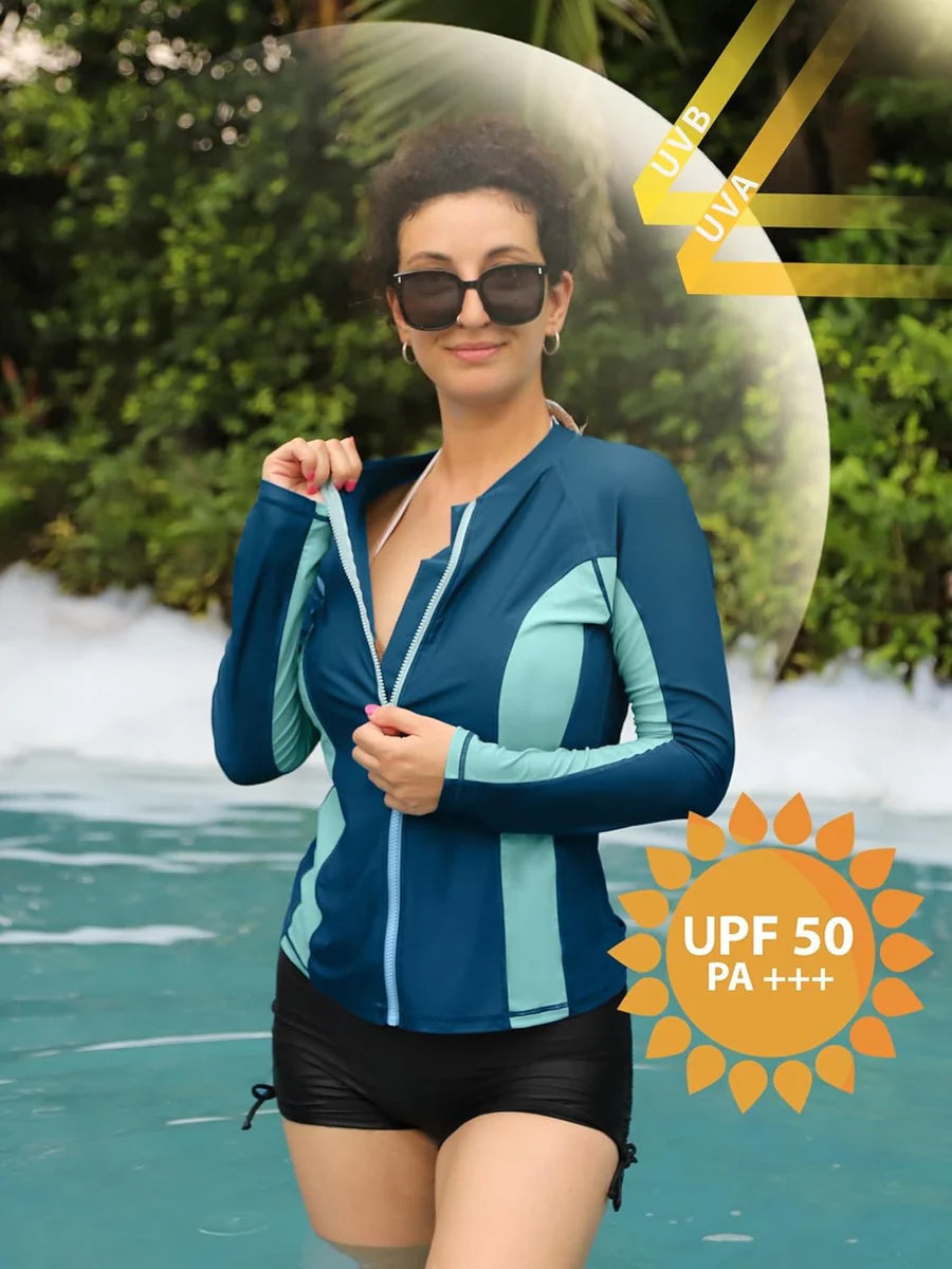 Aqua Shades Colorblock Long Sleeve Rash Guard
