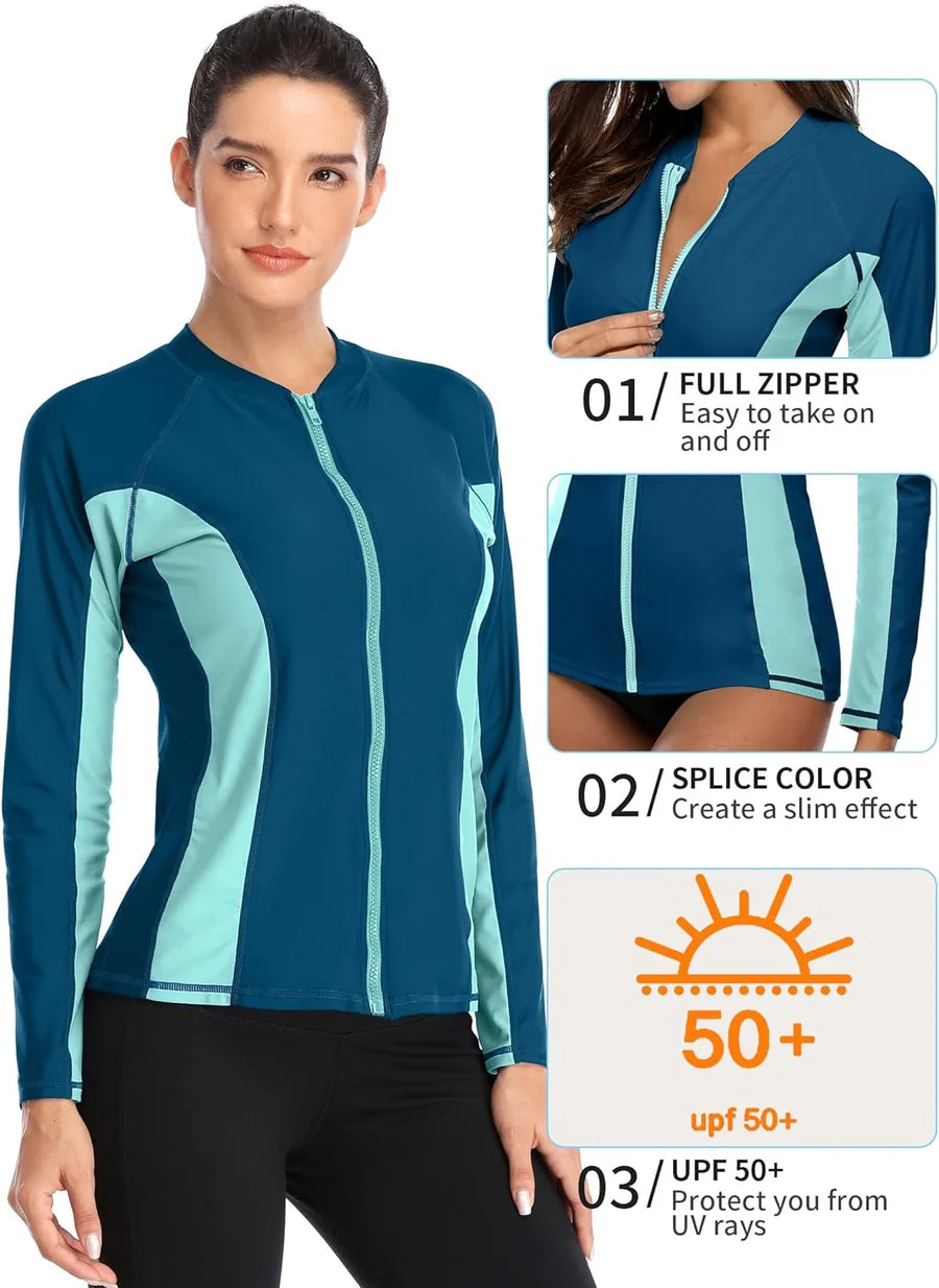 Aqua Shades Colorblock Long Sleeve Rash Guard