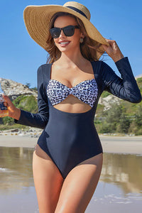 Thumbnail for Leopard Cut-out One-Piece Rash Guard – UPF 50+ Protection
