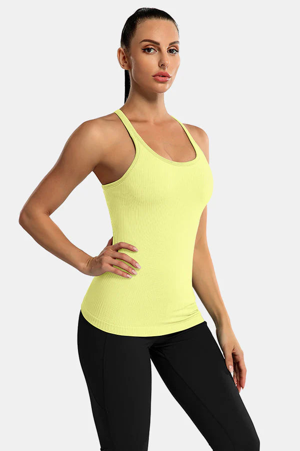 Yellow Ribbed Racerback Workout Crop Tank