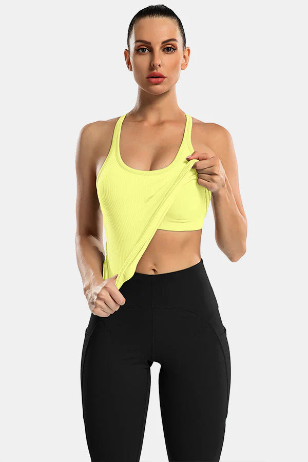 Yellow Ribbed Racerback Workout Crop Tank