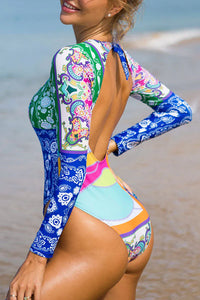 Thumbnail for Tied Backless Colorblock Long Sleeve UPF50+ Rash Guard