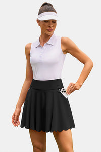 Thumbnail for Black Scalloped Edge High-Waist Sports Skirt