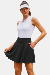 Thumbnail for Black Scalloped Edge High-Waist Sports Skirt