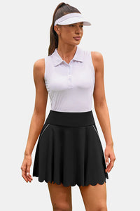Thumbnail for Black Scalloped Edge High-Waist Sports Skirt