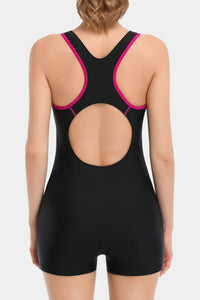 Thumbnail for Pink Pullover Athletic Boyleg Racerback One-Piece Swimwear