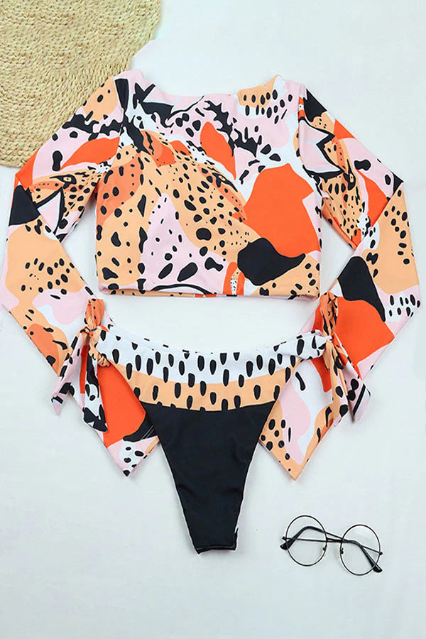 Leopard Cropped Split Two-Piece UPF50+ Rash Guard