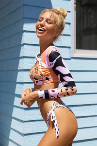 Thumbnail for Leopard Cropped Split Two-Piece UPF50+ Rash Guard