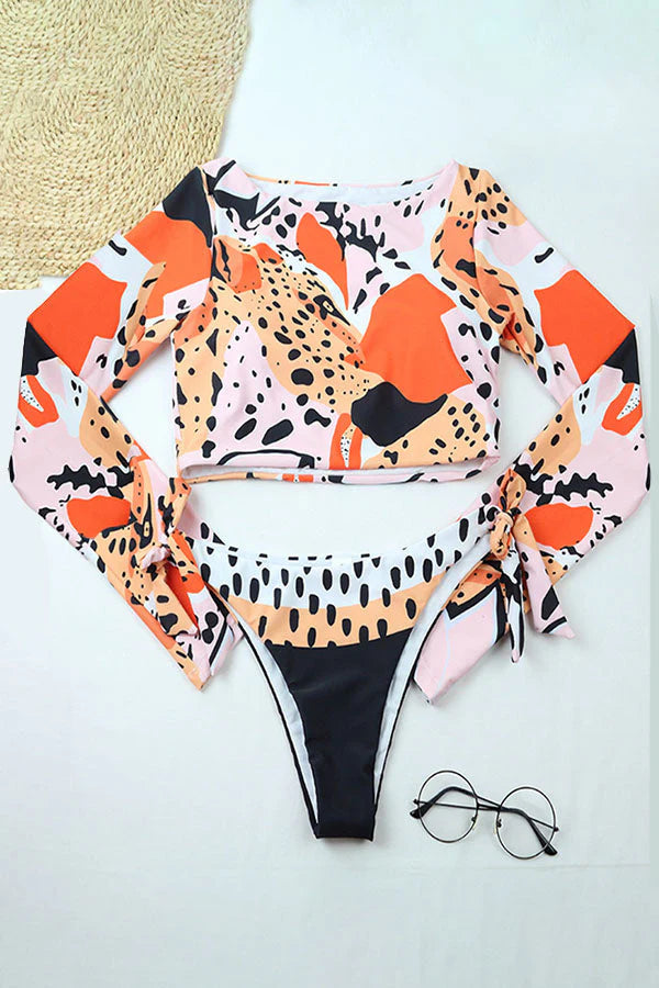 Leopard Cropped Split Two-Piece UPF50+ Rash Guard