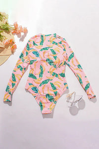 Thumbnail for Tropical Banana Print Zip Long Sleeve UPF50+ Rash Guard