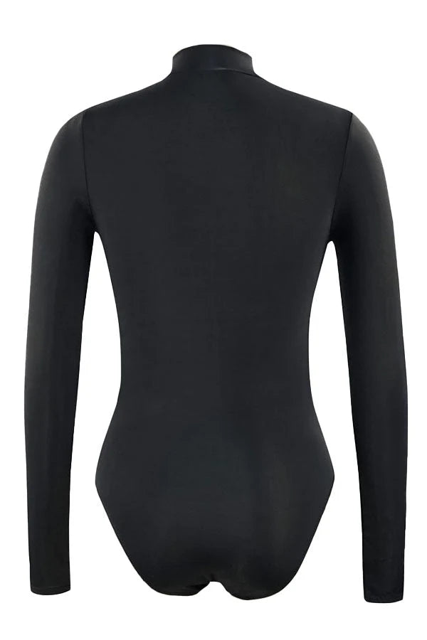 Plus Size Solid High Neck Long Sleeve UPF50+ Rash Guard