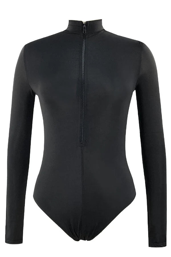 Plus Size Solid High Neck Long Sleeve UPF50+ Rash Guard