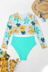 Thumbnail for Floral Print Long Sleeve Two-Piece Rash Guard Set – Stylish Coverage for Active Days