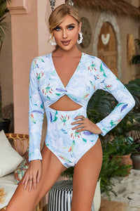 Thumbnail for Floral Print Twist Front One Piece Rash Guard – UPF 50+ Protection