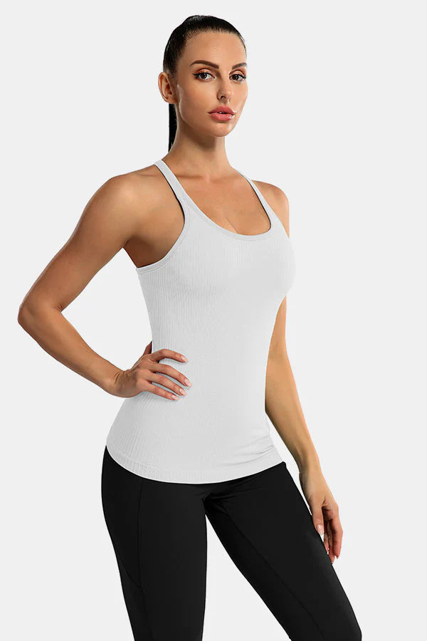 White Ribbed Racerback Workout Crop Tank