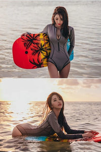 Thumbnail for Slimming Gray Long Sleeve Zipper Triangle One-Piece