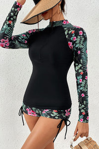 Thumbnail for Floral Print Zip Front Long Sleeve Rash Guard – Stylish Protection with Comfort