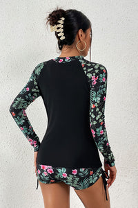 Thumbnail for Floral Print Zip Front Long Sleeve Rash Guard – Stylish Protection with Comfort