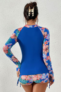 Thumbnail for Floral Print Zip Front Long Sleeve Rash Guard – Stylish Protection with Comfort