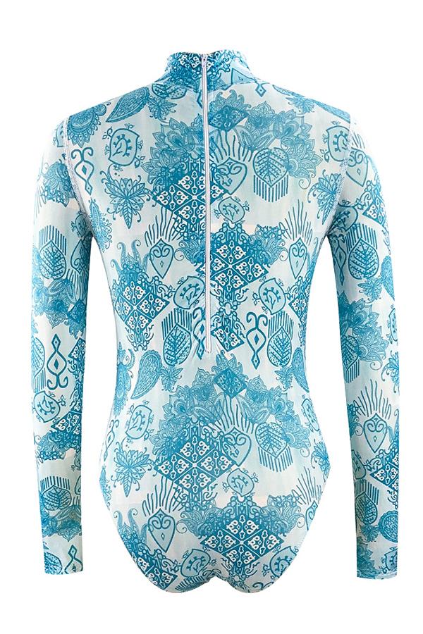 Tribal Print Long Sleeve Half Zip UPF50+ Rash Guard