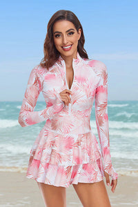 Thumbnail for Women's Palm Pattern Long Sleeve One-Piece