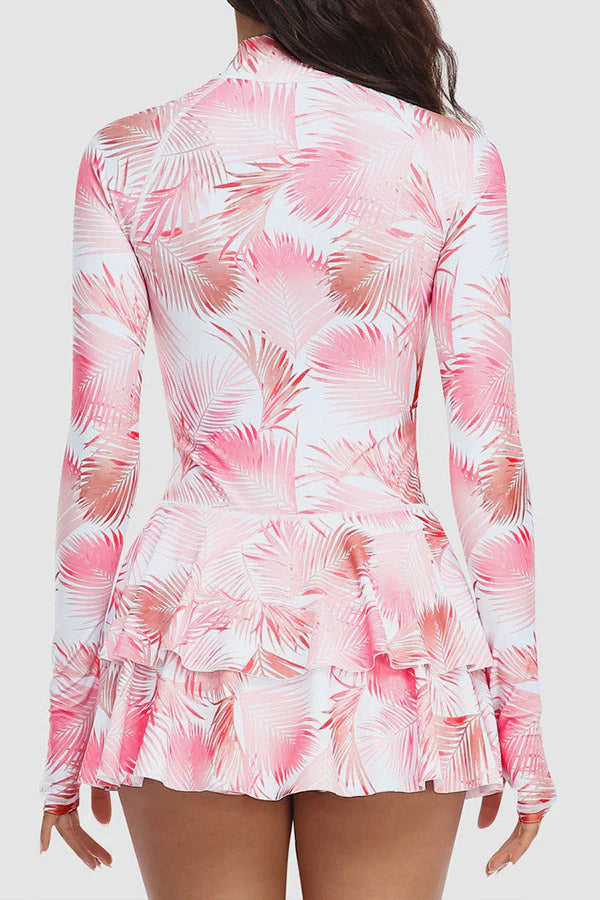Women's Palm Pattern Long Sleeve One-Piece