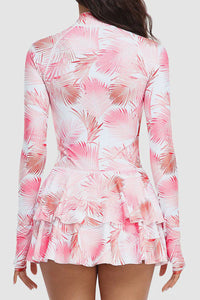 Thumbnail for Women's Palm Pattern Long Sleeve One-Piece