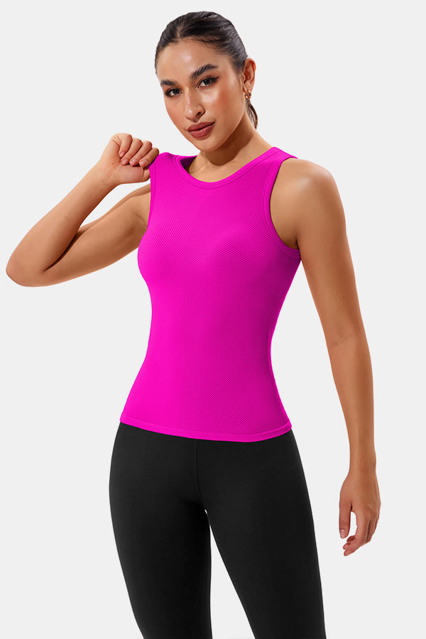 Neon Pink High Neck Full Back Seamless Tight Fit Ribbed