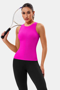 Thumbnail for Neon Pink High Neck Full Back Seamless Tight Fit Ribbed
