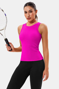 Thumbnail for Neon Pink High Neck Full Back Seamless Tight Fit Ribbed