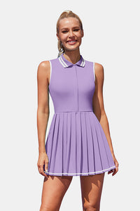 Thumbnail for Purple Half-Zip Pleated Tennis