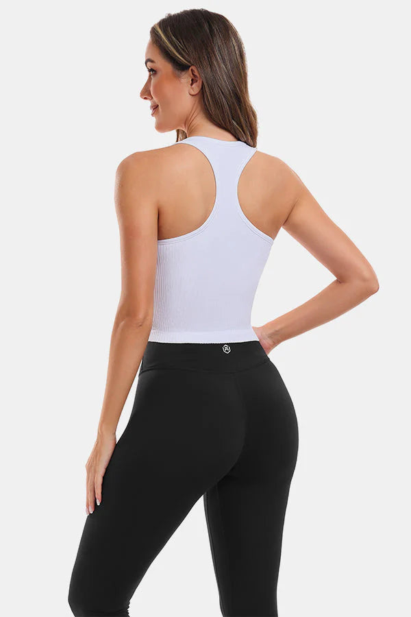 White High Neck Full Back Seamless Tight Fit Ribbed